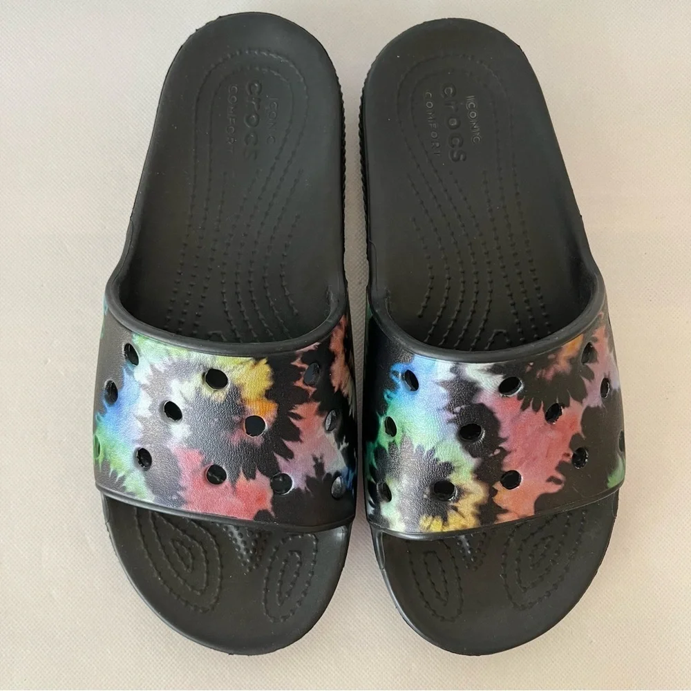 Crocs Tie-Dye Rainbow Slide Sandals